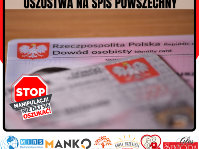 Plakat promujący oszustwa na spis powszechny Stop Manipulacji 