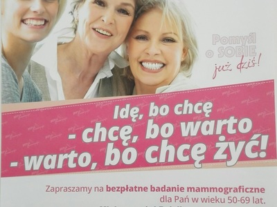 plakat bezpłatne badania mammograficzne 27 września 2021