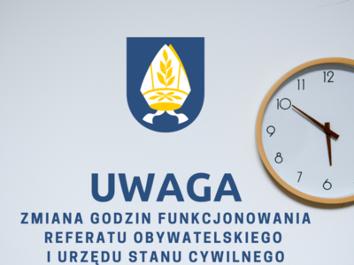 grafika informująca o zmianie godzin funkcjonowania referatu 