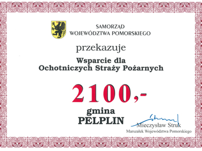 czek od marszałka woj. pomorskiego dla osp