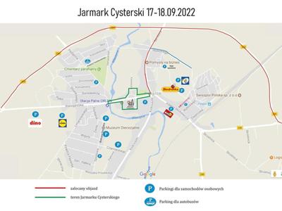 mapa objazdów Jarmark Cysterski 2022