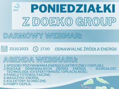 grafika cykl webinarów pt. ,,Poniedziałki z Doeko Group”