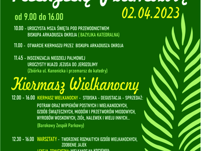 plakat Niedziela Palmowa i Kiermasz Wielkanocny w Pelplinie