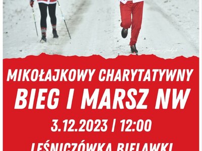 plakat Mikołajkowy Charytatywny Bieg i Marsz NW 2023