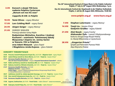 plakat Festiwal Muzyki Organowej w Katedrze w Pelplinie