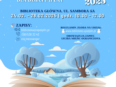 plakat ferie zimowe 2025 Biblioteka 
