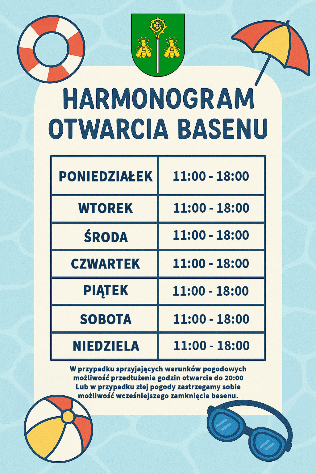 Harmonogram otwarcia basenu V2