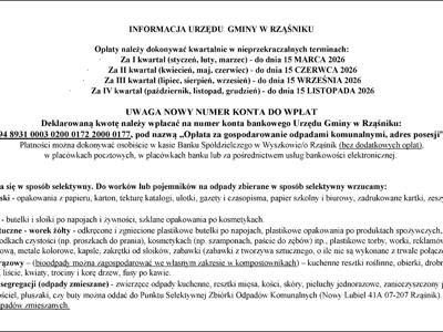 Harmonogram odbioru odpadów na rok 2026