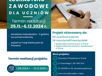 Plakat informujący o rekrutacji na doradztwo edukacyjno-zawodowe dla uczniów