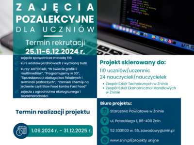 Plakat informujący o rekrutacji na kursy, zajęcia dla uczniów