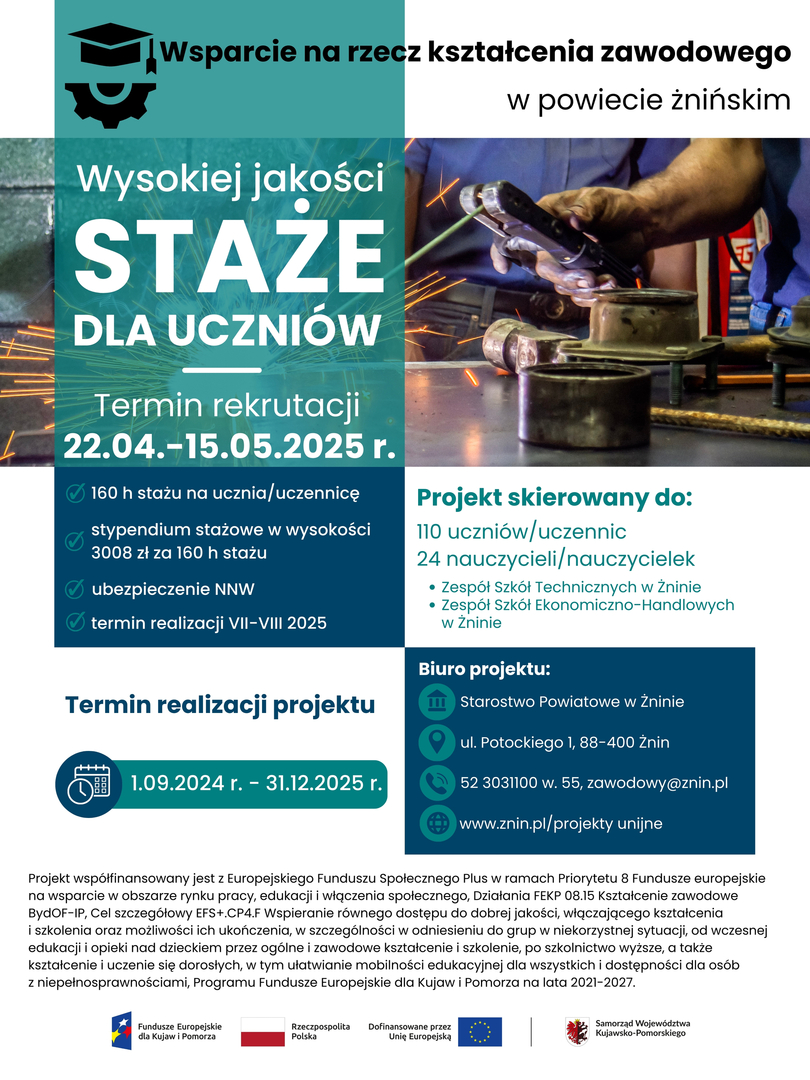 Plakat informacyjny o rekrutacji na staże uczniowskie