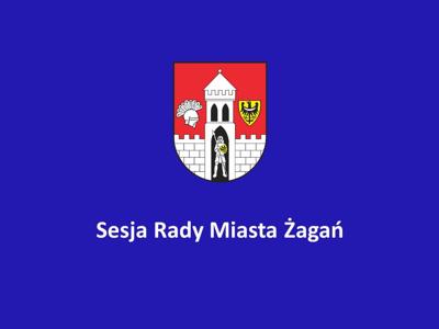 Plansza z herbem Miasta Żagań na granatowym tle