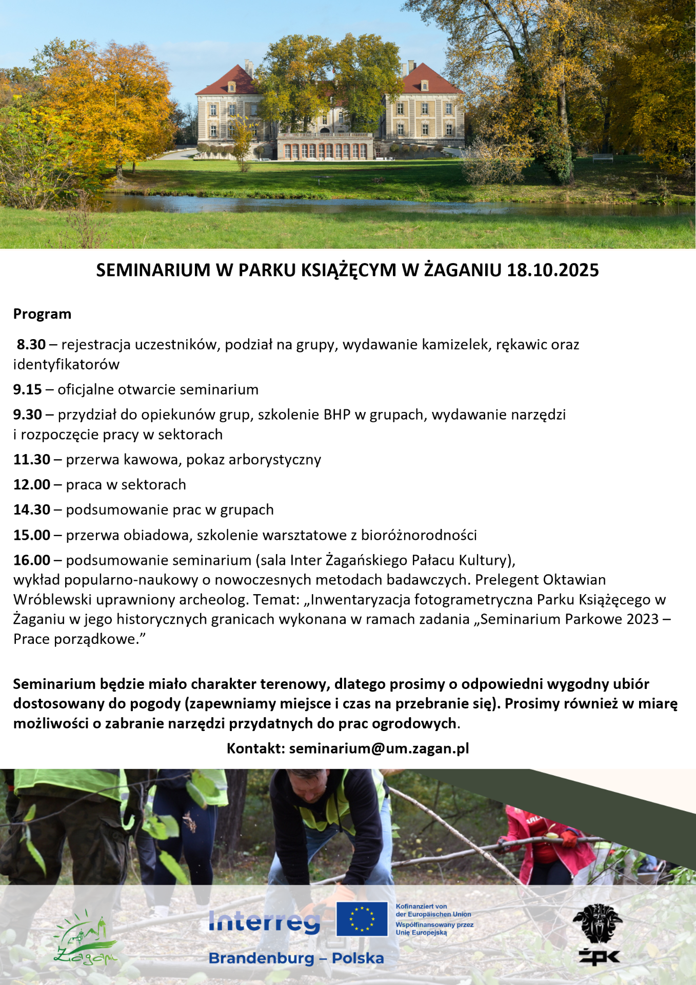 Program seminarium parkowego w Żaganiu na 18 października 2025