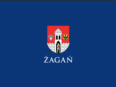 Logo miasta na niebieskim tle