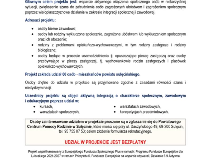 Realizacja projektu pn. &quot;Aktywizacja w Powiecie Sulęcińskim&quot;