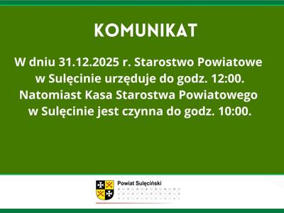 Zmiana godzin urzędowania w dniu 31.12.2025 r.