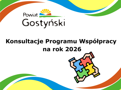 Grafika z logo powiatu i informacją o konsultacjach