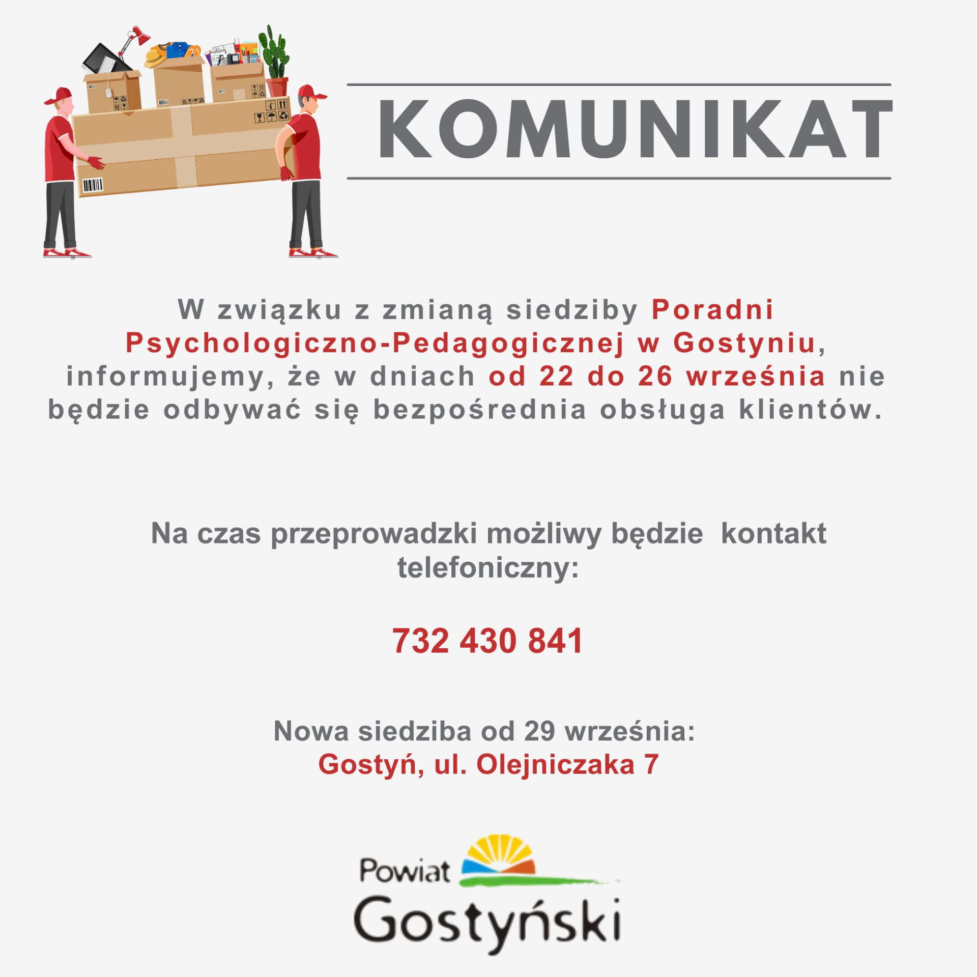 komuniat dotyczący zmiany siedziby Poradni Psychologiczno-Pedagogicznej
