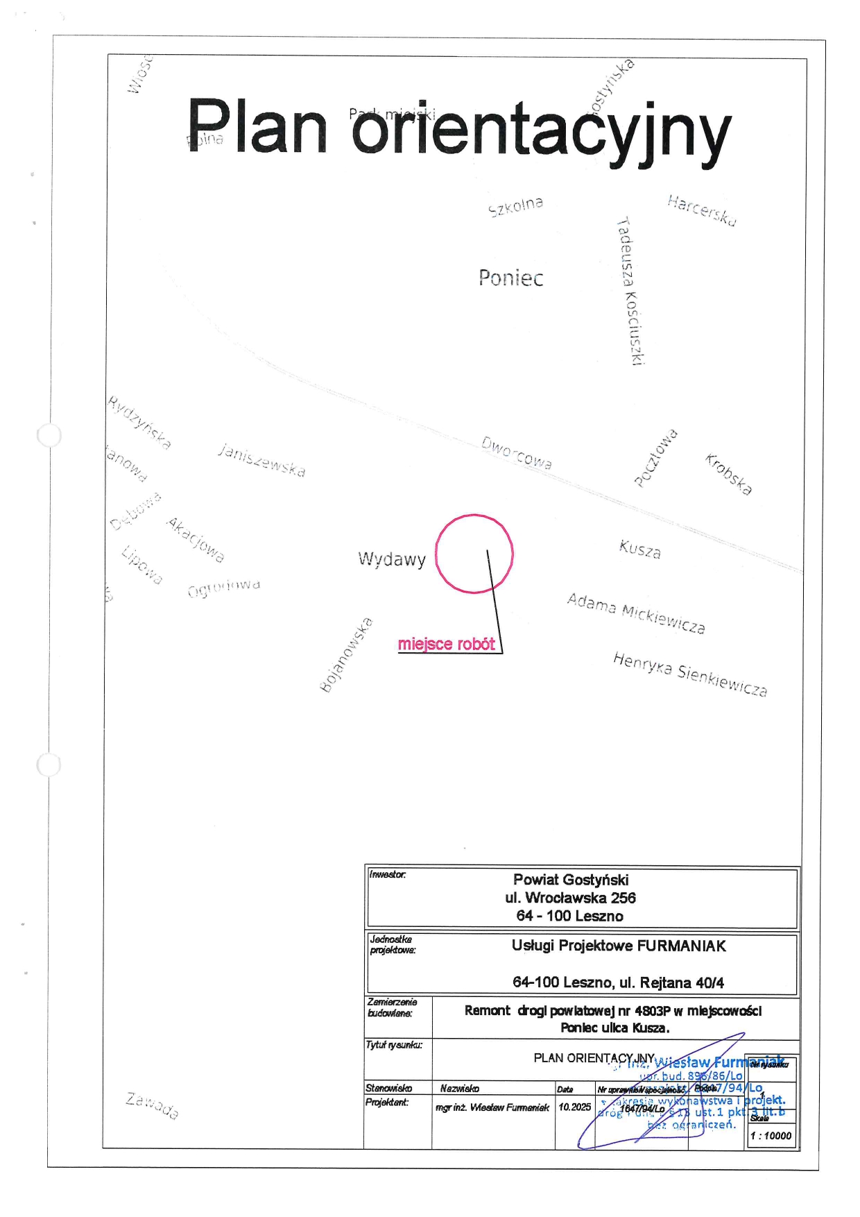 Komunikat o czasowej organizacji ruchu – ulica Kusza w Poniecu