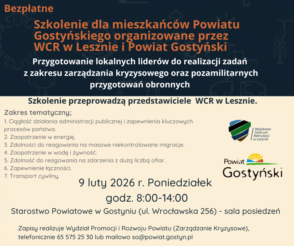 Plakat informujący o szkoleniu 
