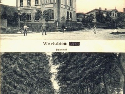 Historia Gminy Warlubie - na górze budynek poczty, na dole budynek dworca