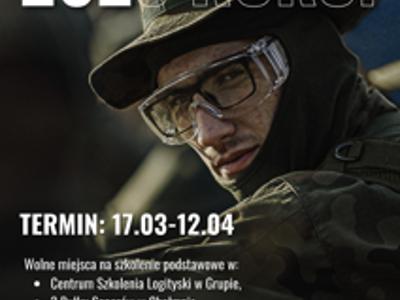 Plakat o III turnusie DZSW 2025 z żołnierzem w maskowaniu. Termin 17.03–12.04, info o miejscach i kontakt do WCR Grudziądz