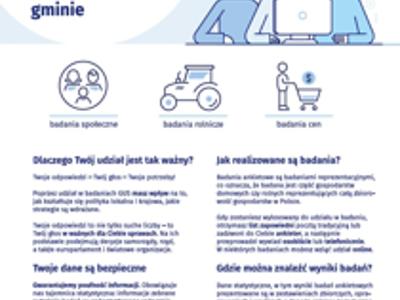 Plakat GUS o badaniach ankietowych: społeczne, rolnicze i cenowe. Info o metodach, bezpieczeństwie danych i infolinii 22 279 99 99