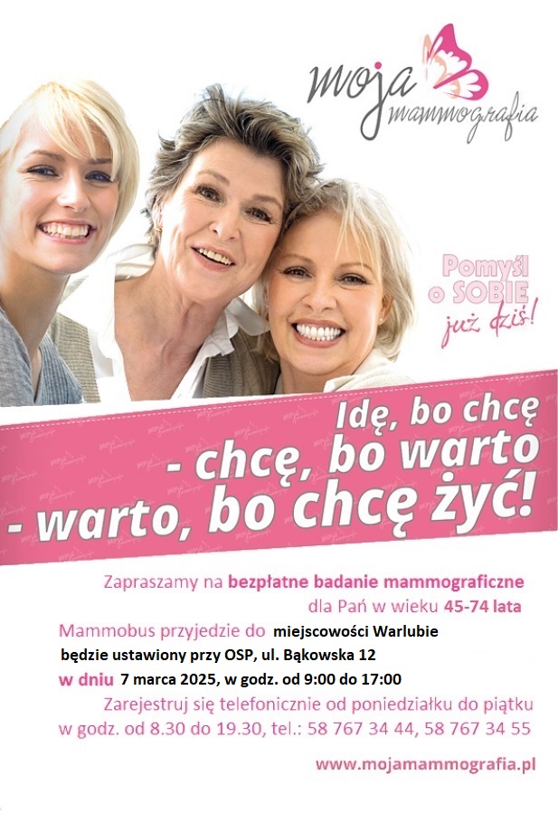 Plakat zachęcający do badań, hasło na plakacie "idę bo chcę ,chcę bo warto, warto bo chcę żyć"