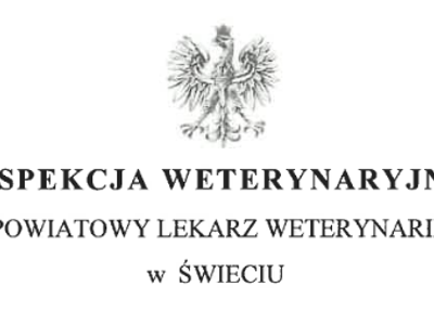 Logo Inspekcji Weterynaryjnej z wizerunkiem orła. Pod nim tekst: „INSPEKCJA WETERYNARYJNA POWIATOWY LEKARZ WETERYNARII w ŚWIECIU”