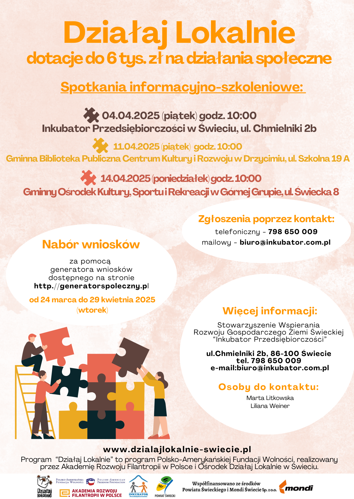 Plakat przedstawia terminy spotkań odnośnie projektu