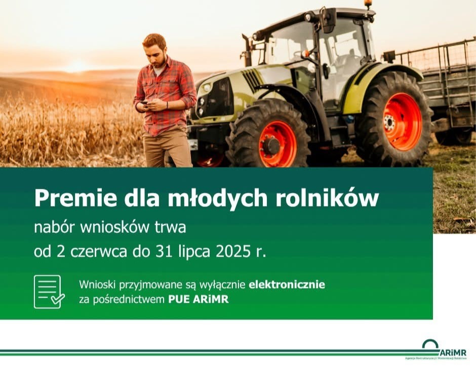Zdjęcie przedstawia plakat Premie dla młodych rolników