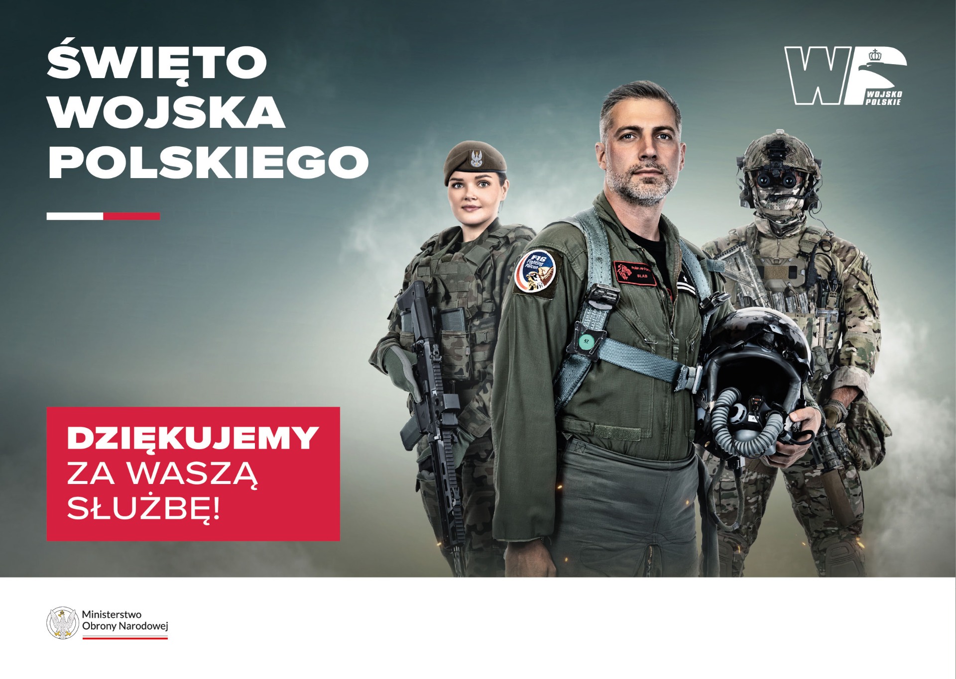 Plakat przedstawia trzech żołnierzy oraz napisy dotyczące święta