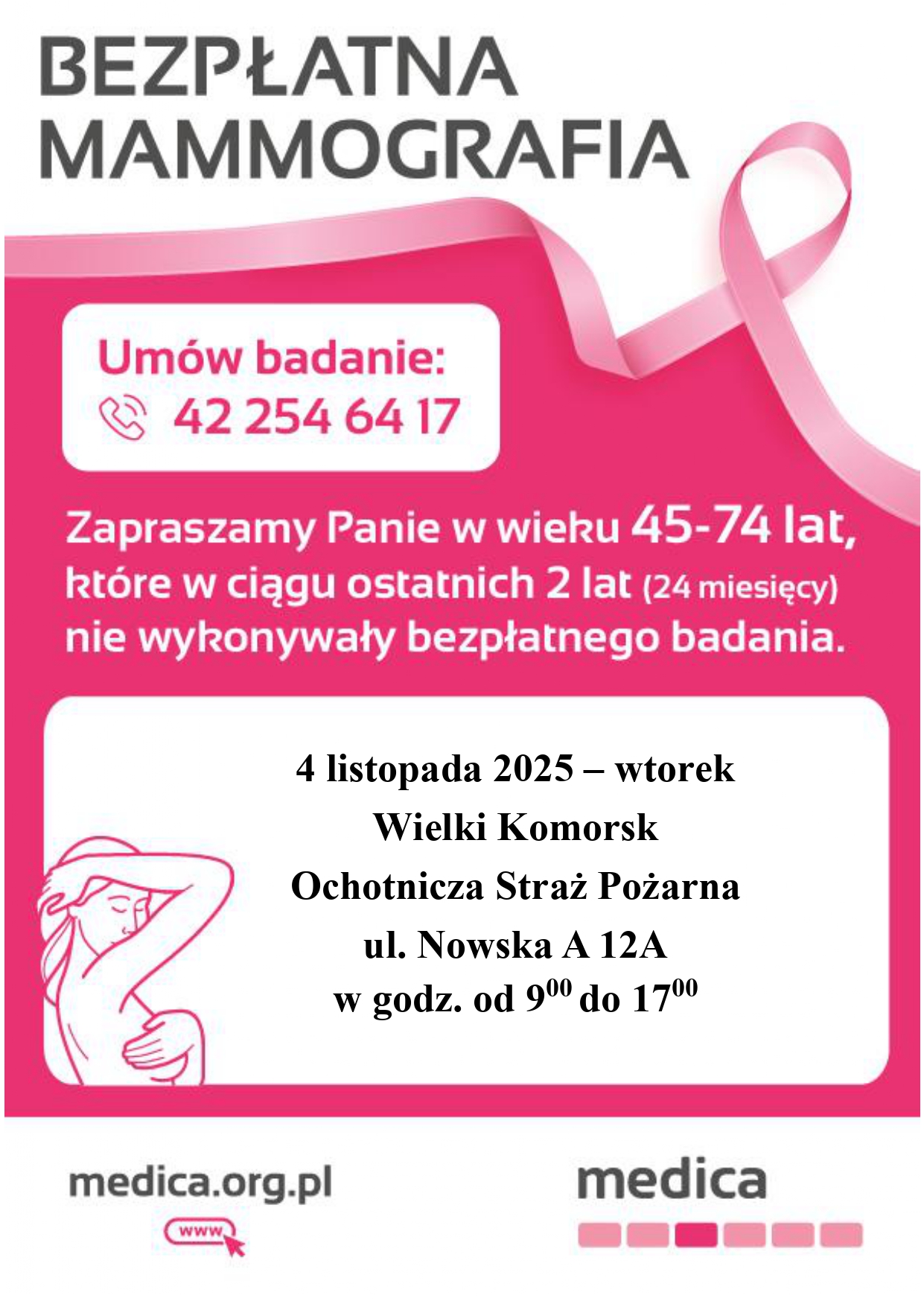 Bezpłatne badania mammograficzne plakat