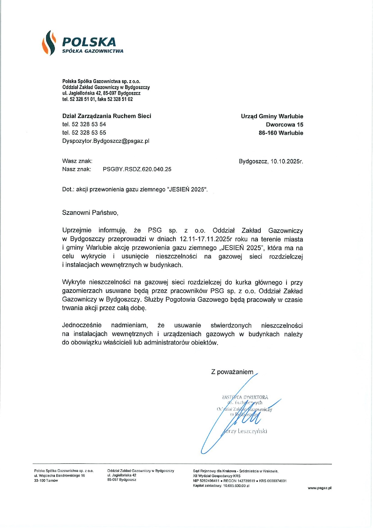 informacja o przewonieniu gazu ziemnego