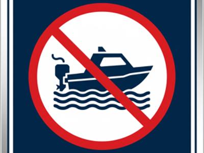 grafika "Zakaz używania jednostek pływających o napędzie spalinowym na jeziorze"