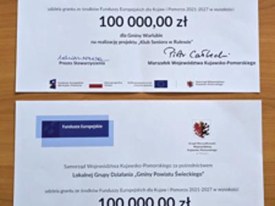 plakaty odnośnie udzielenia grantów na "Klub Seniora w Rulewie" i "Klub Seniora w Bzowie"