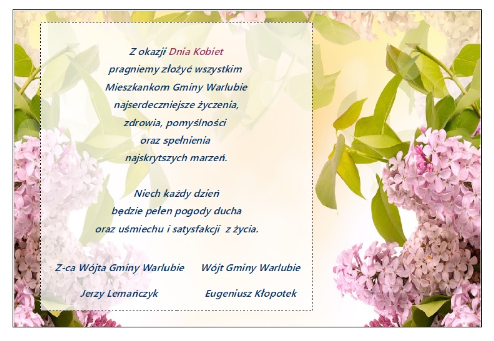 Kartka z życzeniami z okazji Dnia Kobiet, kwiaty i  życzenia