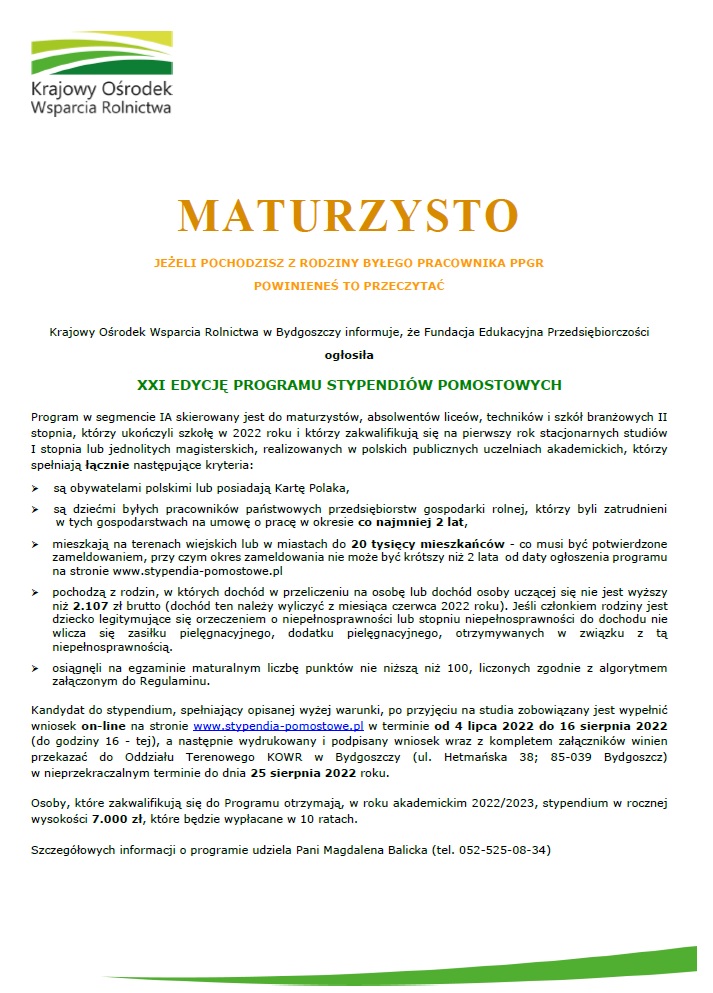 Informacja graficzne przedstawienie załącznika ulotka informacyjna - stypendia 2022-2023