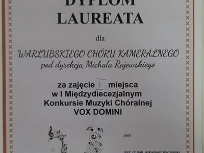 Chór Kameralny w Warlubiu nagrodzony dyplom