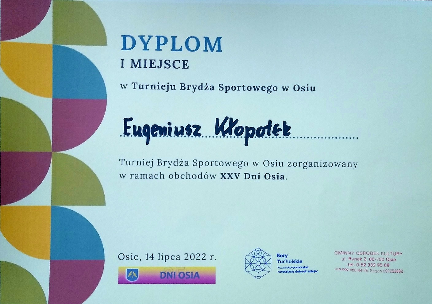 Dyplom, Sukces brydżowy Wójta