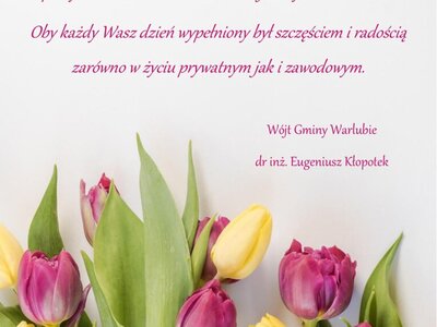 Tulipany oraz życzenia z okazji Dnia Kobiet