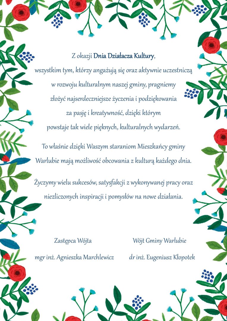 Życzenia z okazji Dnia Działacza Kultury