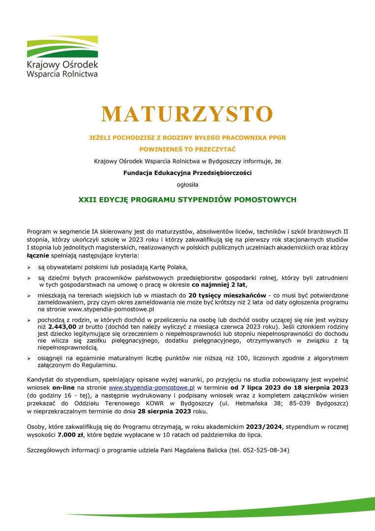 ulotka informacyjna stypendia 2023-2024