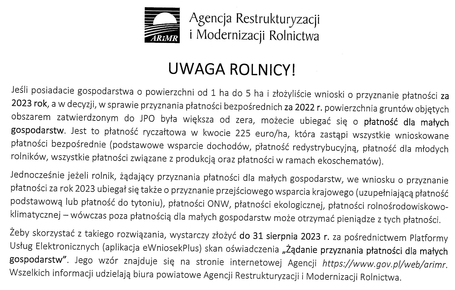 Informacja ARiMR