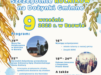 Baner Samorząd Gminy zaprasza na Dożynki Gminne 2023