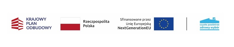 Krajowy Plan Odbudowy, Rzeczpospolita Polska, UE NextGenerationEU, Czyste Powietrze – zdrowy wybór. Logotypy programów finansowania.
