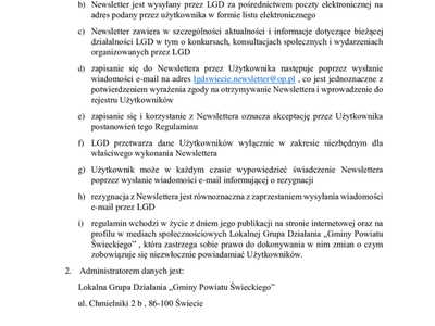 Newsletter - LGD - regulamin