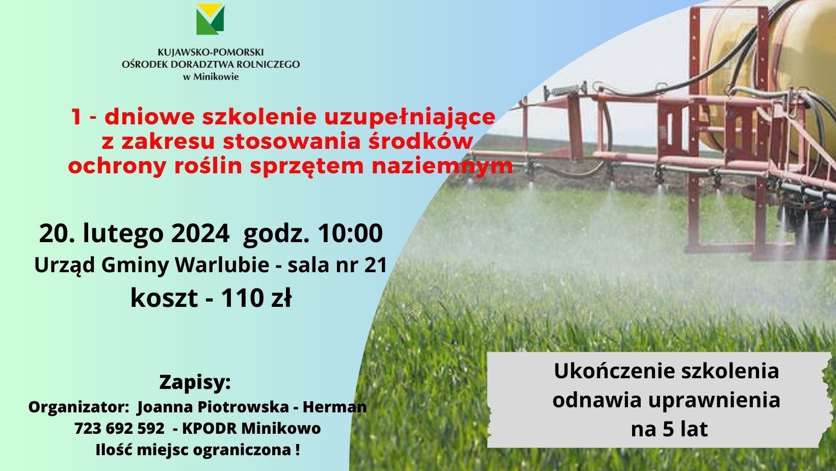 Szkolenie z zakresu stosowania środków ochrony roślin