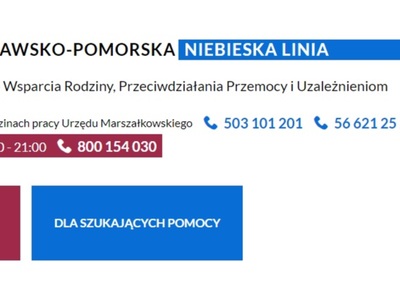 Kujawsko-Pomorska Niebieska Linia – kontakt telefoniczny dla osób doświadczających przemocy i uzależnień
