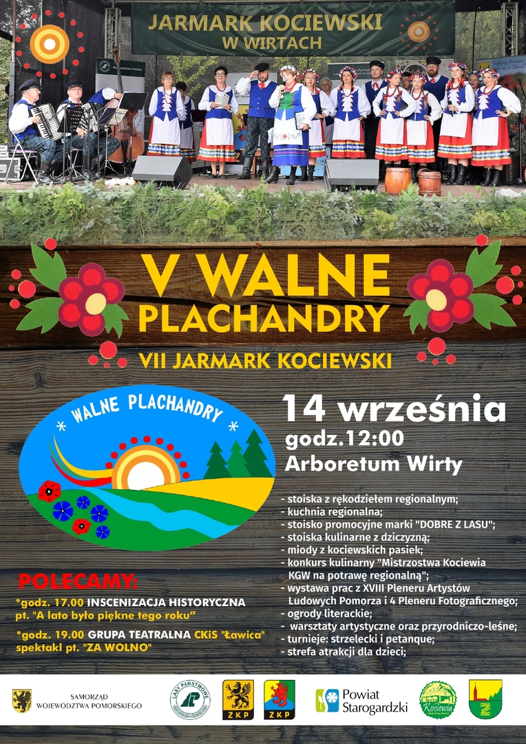 V Walne Plachandry i VII Jarmark Kociewski – 14 września 2024, Arboretum Wirty. Regionalne występy, stoiska i atrakcje.